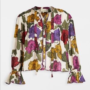 Carolina K x Anthropologie Floral Print Blouse with Ruffle Sleeves size large